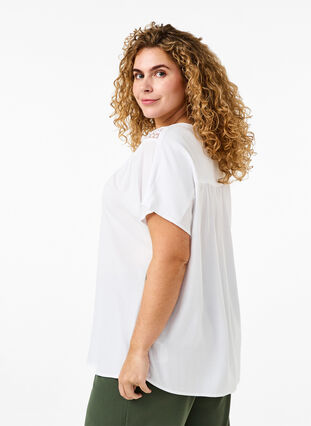 Zizzi Blus i viskos med spetskant, Bright White, Model image number 1