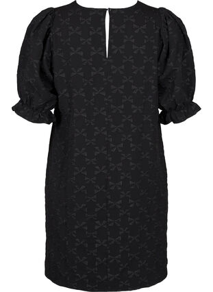 Zizzi Kort jacquardklänning med rosetter, Black W. Bow, Packshot image number 1