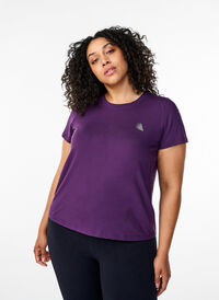 Tränings-T-shirt med smal passform och rund hals, Purple Pennant, Model
