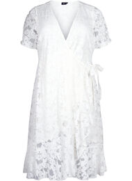 Omlottklänning med spets och korta ärmar, Bright White, Packshot