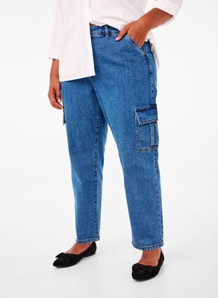 Zizzi Cargojeans med hög midja, Blue Denim, Model image number 2