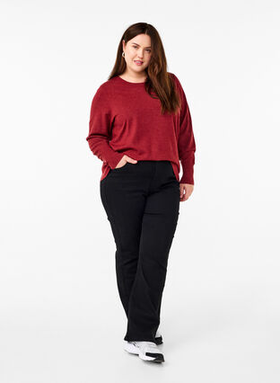 Zizzi FLASH - Stickad blus med rund hals, Merlot Mel., Model image number 2