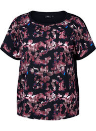 Löst sittande t-shirt med blommigt tryck, Black Purple Fl. AOP