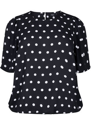 Zizzi Prickig blus med korta ärmar, Black W. White Dot, Packshot image number 0