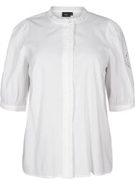 Skjortblus med volanger och broderie anglaise, Bright White