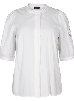 Zizzi Skjortblus med volanger och broderie anglaise, Bright White, Packshot image number 0