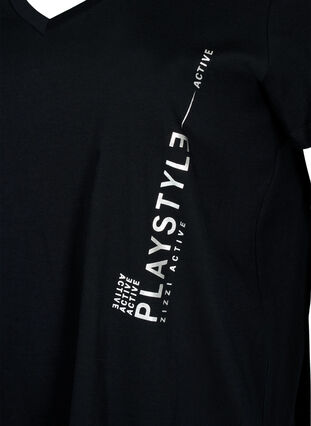 Zizzi Tränings t-shirt i bomull med tryck, Black w. Playstyle, Packshot image number 2