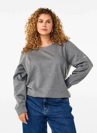 Zizzi Sweatshirt med kontrastsömmar, Medium Grey Mél, Model image number 0