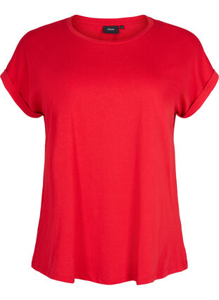 Zizzi Kortärmad t-shirt i bomullsmix, Tango Red, Packshot image number 0