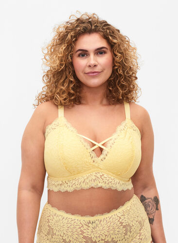 Zizzi Bralette med snördetalj och mjuk vaddering, Pale Banana ASS, Model image number 0