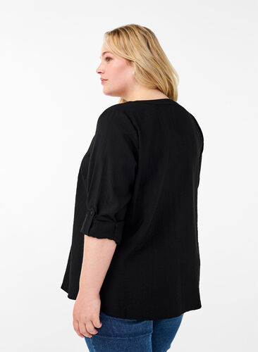 Zizzi Skjortblus i viskos med trekvartsärmar, Black, Model image number 1