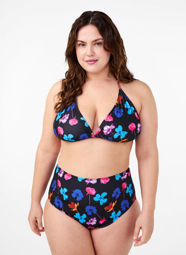 Zizzi Bikiniunderdel med tryck och hög midja, Black Flower AOP, Model image number 0