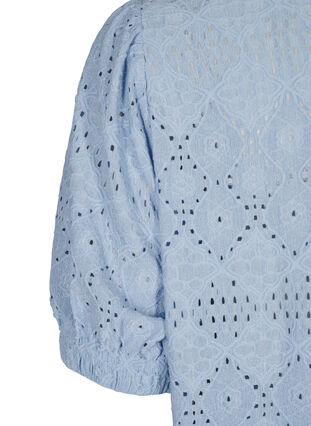 Zizzi Kort klänning med v-ringning i halsen och hålmönster, Cashmere Blue, Packshot image number 3