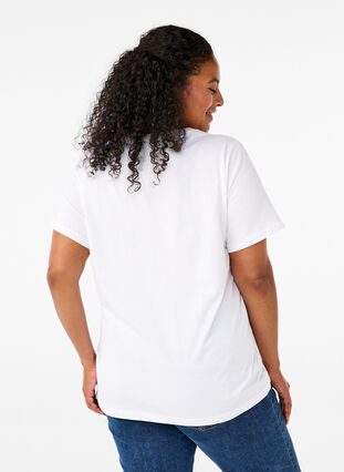 Zizzi T-shirt i ekologisk bomull med tryck, Bright White Printet, Model image number 1