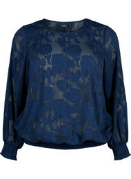 Jacquardblus med smock, Navy Blazer