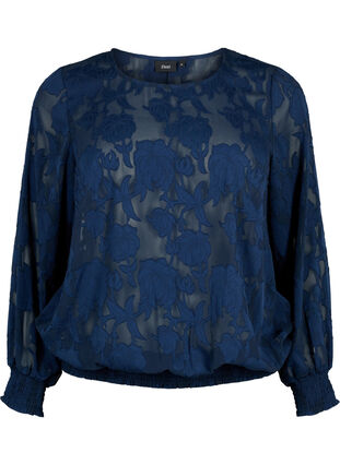 Zizzi Jacquardblus med smock, Navy Blazer, Packshot image number 0