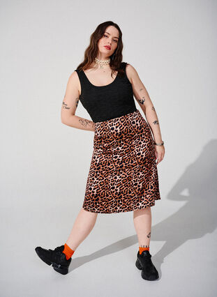 Zizzi Leopardmönstrad kjol med slits, Leopard AOP, Image image number 0