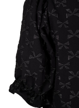 Zizzi Kortärmad blus i jacquard med rosetter, Black W. Bow, Packshot image number 3