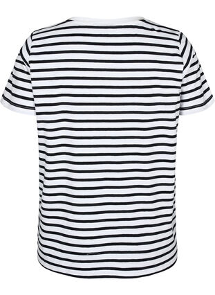 Zizzi Bomulls t-shirt med ränder och v-ringning, B. White/Bl. Stripes, Packshot image number 1