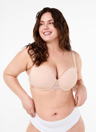 Zizzi Formgjuten BH med mesh, Nude, Model image number 3