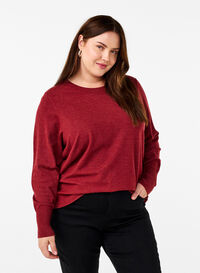 FLASH - Stickad blus med rund hals, Merlot Mel., Model