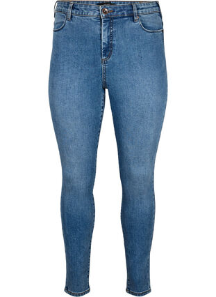 Zizzi Amy jeans med hög midja och super slim fit, Blue denim, Packshot image number 0