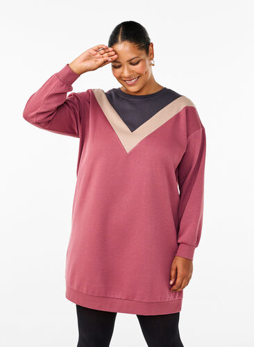 Zizzi Lång sweatshirt med färgblock, Rose B. Color Block, Model image number 0