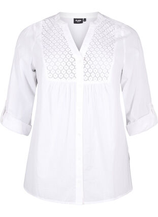 Zizzi FLASH – Skjorta med virkad detalj, Bright White, Packshot image number 0