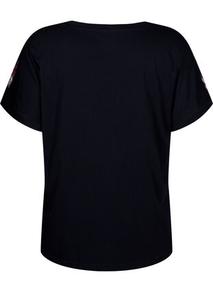 Zizzi Löst sittande t-shirt med blommigt tryck, Black Purple Fl. AOP, Packshot image number 1