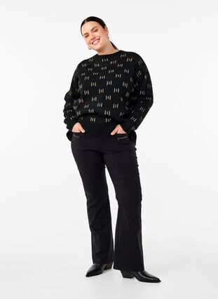 Zizzi Mönstrad pullover, Black Mel. Nomad, Model image number 2