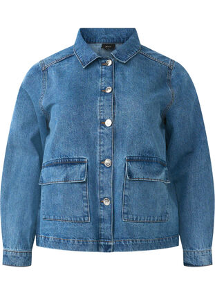 Zizzi Skjortjacka i denim med fickor, Blue Denim, Packshot image number 0