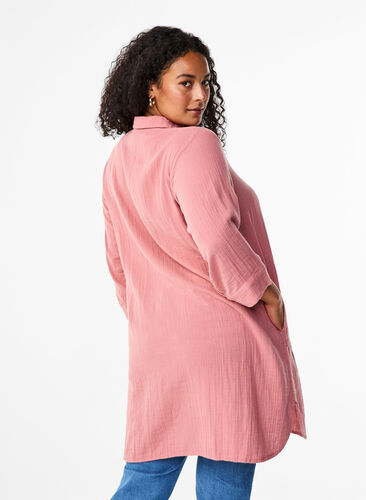 Zizzi Lång skjorta i bomullsmuslin, Old Rose, Model image number 1