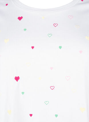 Zizzi T-shirt med hjärtan i ekologisk bomull., White Heart Emb., Packshot image number 2