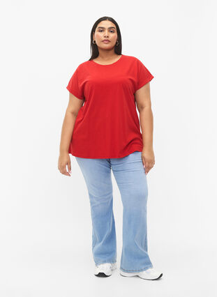 Zizzi Kortärmad t-shirt i bomullsmix, Tango Red, Model image number 2