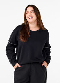 Sweatshirt med kontrastsömmar, Black, Model