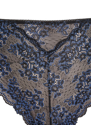 Zizzi G-string med kontrastfärgad spets, Black w Blue , Packshot image number 2