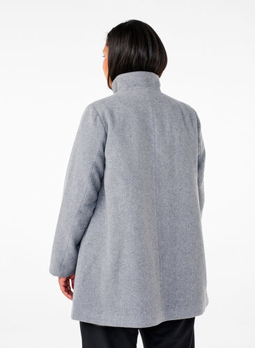 Zizzi Kort trenchcoat med A-linjeform, Light Grey Melange, Model image number 1