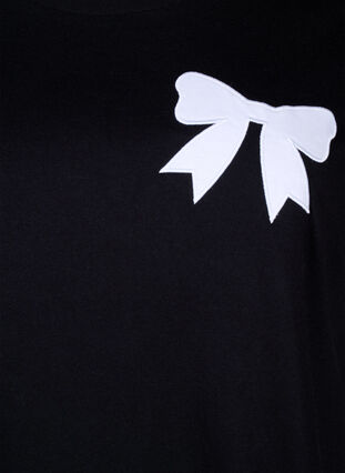 Zizzi T-shirt i bomull med fluga, Black W. White, Packshot image number 2