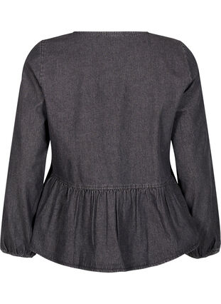 Zizzi Peplum blus i denim med knytband, Dark Grey Denim, Packshot image number 1