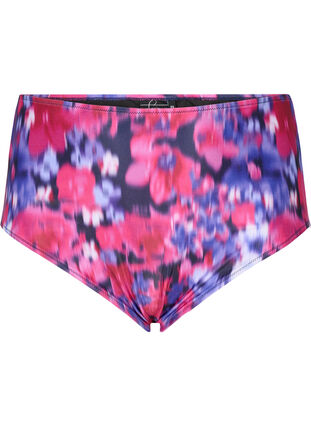 Zizzi Bikiniunderdel med tryck och hög midja, Pink Flower AOP, Packshot image number 0