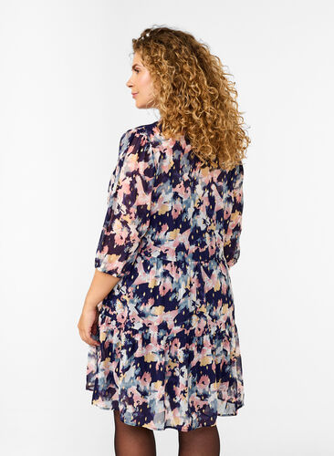 Zizzi Tunika i blommönster och lurex, Night Sky AOP Flower, Model image number 1