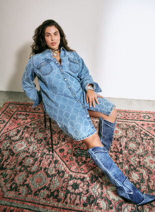 Zizzi Denimklänning med slitet mönster, Blue Denim, Image image number 0