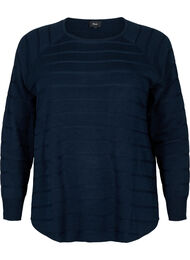 Stickad blus med ton-i-ton ränder, Navy Blazer