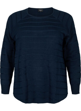 Zizzi Stickad blus med ton-i-ton ränder, Navy Blazer, Packshot image number 0