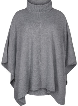 Zizzi Poncho med hög hals, Medium Grey Melange, Packshot image number 0