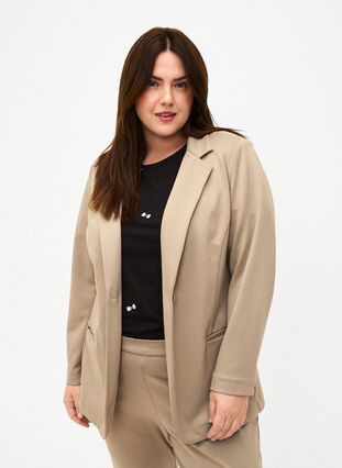 Zizzi Enkel blazer med knapp, Silver Mink, Model image number 0