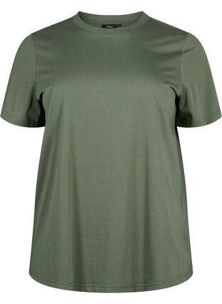 Zizzi Enkel t-shirt i bomull med rund halsringning, Thyme, Packshot image number 0