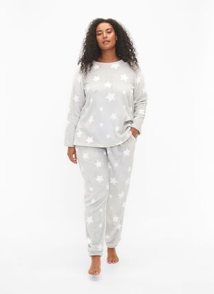 Zizzi Långärmad blus med stjärnor, Grey Star, Model image number 2