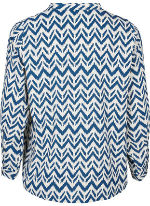 Zizzi Långärmad skjortblus med V-ringning, OFF WHITE ZIG ZAG, Packshot image number 1