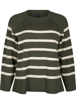 Zizzi Randig stickad blus med rund hals, D. Bag Birch Stripe, Packshot image number 0